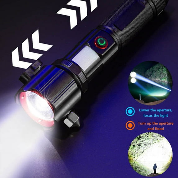 PATLOLLAV 1600Lumens Car Emergency Flashlight with Glass Breaker & Seatbelt Cutter, USB/Solar Rechargeable