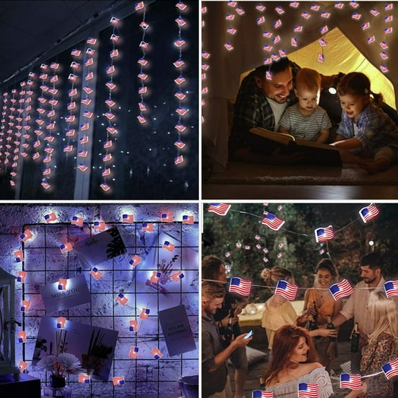 PATLOLLAV 196.85 Inch Patriotic Flag Star String Lights with 50 Lights, Red-White-Blue Flashing LED Decor for Independence Day & Christmas