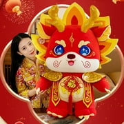 PATLOLLAV 2024 Chinese New Year Decorations, Year of The Dragon 2024 Spring Festival Decor, Lunar New Year Dragon Stuffed Animal Plush Toy, Soft Red Dragon 2024 Mascot Zodiac Toys 100cm