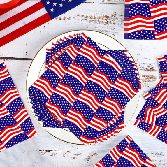 PATLOLLAV 25-Count Patriotic Paper Napkins, Star & Stripe Disposable Tableware for Independence Day Parties (6.5x6.5 Inches)