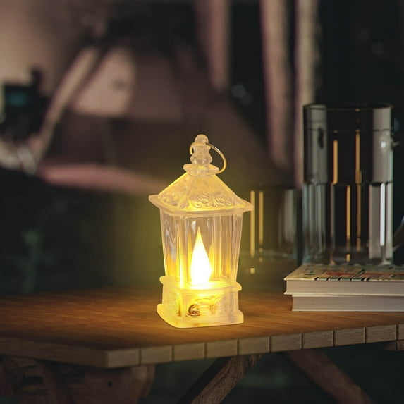 PATLOLLAV 2pcs Christmas Electronic Candle Wind Light Flameless,Crystal Transparent Christmas Vintage Candlestick Ornament Decoration Small Lantern