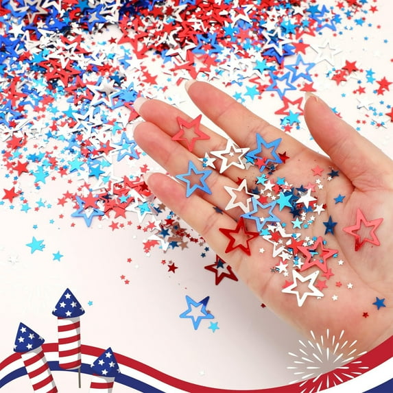 PATLOLLAV 3 Pack Red White Blue Confetti, Patriotic Twinkle Stars Table Confetti Independence Day Decorations 4th of July Party Sprinkles Foil Sequins Table Centerpiece for Party Supplies