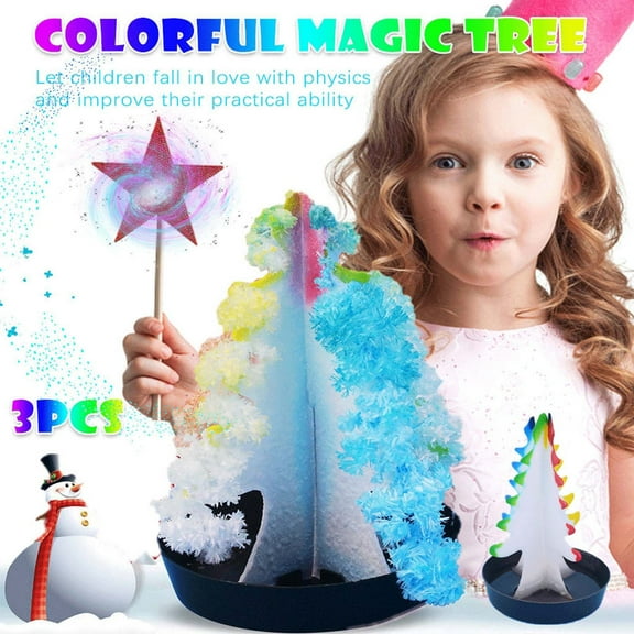 PATLOLLAV 3 Pcs Mini Christmas Tree Magic Growing,Paper Tree,Magic Growing Tree Toy, Colorful DIY Crystal Growing Kit,Kids Novelty Xmas Gifts,3 Pcs Paper Tree,3 Water Pack ,3Plastic Container