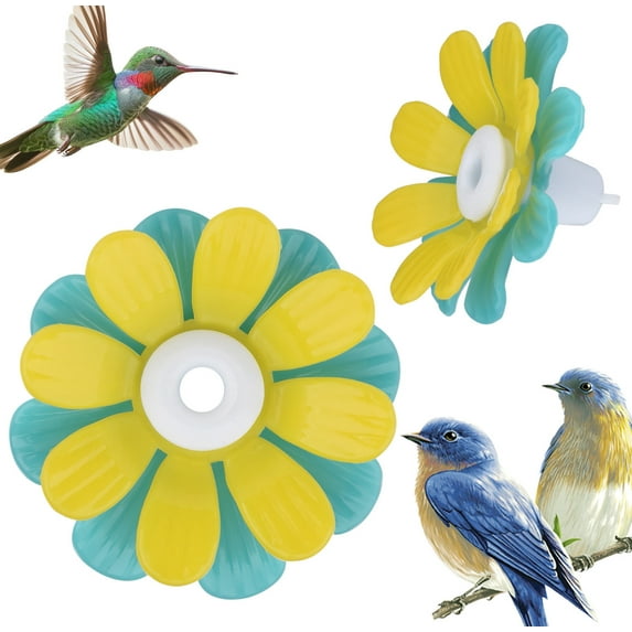 PATLOLLAV 30 Pcs Hummingbird Feeders Replacement Flowers Yellow Pet Replacement Bird Feeder Replacements Parts Feeding Ports Bee Guards for Hummingbird Feeders for Outdoors Hanging Feeder