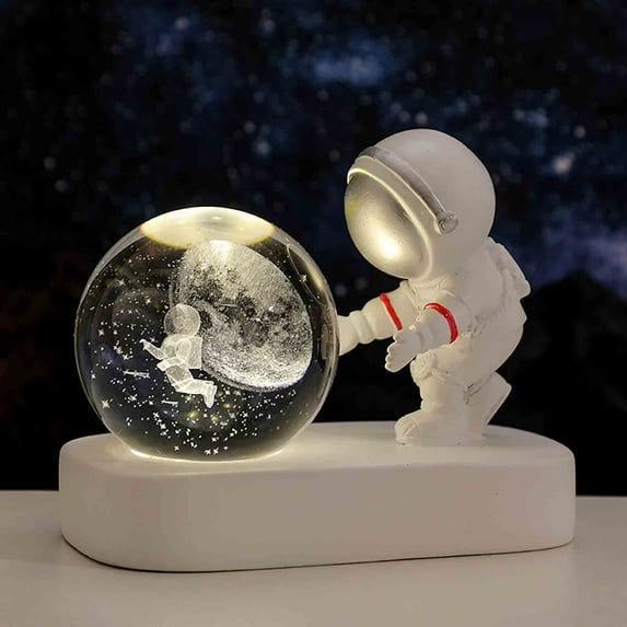 PATLOLLAV 3D Astronaut Push Crystal Ball Night Light,Galaxy Crystal Ball with Warm Light, USB Power Supply To Keep Warm Bedside Light,Bedroom Light as a Birthday Gift