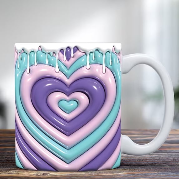 PATLOLLAV 3D Creative Love Heart Coffee Mug for Couple,Valentine's Day Ceramic Mug, Creative Space Design Multi-Purpose Mugs, Valentines Tea Cup,Birthday Mother's Day Ideals Gift