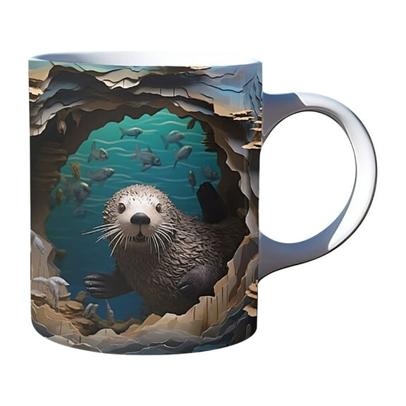 PATLOLLAV 3D Otter Ceramic Coffee Mug,150ml Cute Otter ang Sea Space Design Water Cup ,Valentine's Day Birthday New Year Coffee Mug,Ideal Gift for Husband Wife Boyfriend Girlfriend Friend