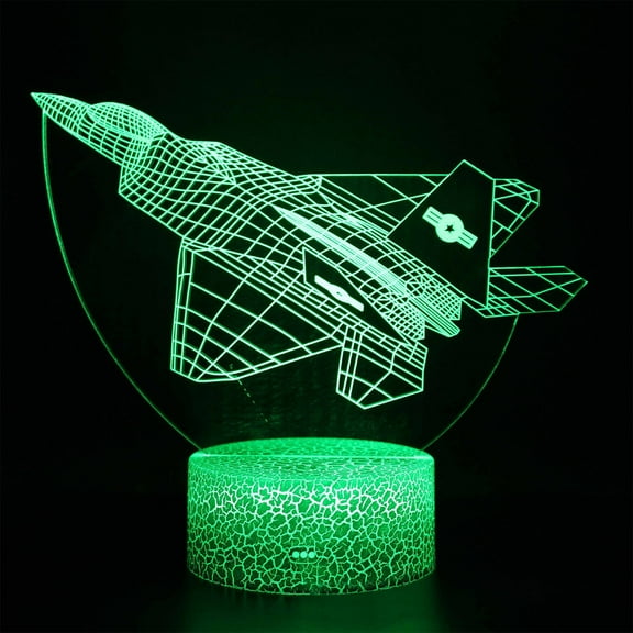 PATLOLLAV 3D Vision Nightllight for Bedside,Raptor Model Fighter Jet Plane 3D Illusion Lamp Airplane Bedroom Decor Night Light Remote Gifts for Men,Kids,Boys,Girls,Fathers,Teens