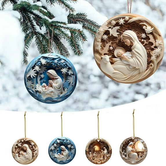 PATLOLLAV 4 Pcs Nativity Scene Hanging Acrylic Ornaments,Blue Christmas Hanging Decor for Trees,Xmas Hanging Ornament,Keepsake The Birth of Jesus Decor,Religious Gift for Family Friends