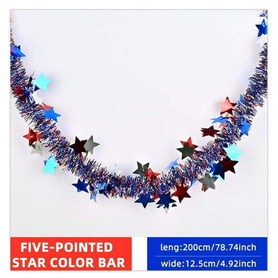 PATLOLLAV 4th of July Decorations, 78.74 Inch Tinsel Garland, Patriotic Red White Blue Metallic Twist Garland for Home Tree Mantle Indoor Outdoor Parade Independence Day