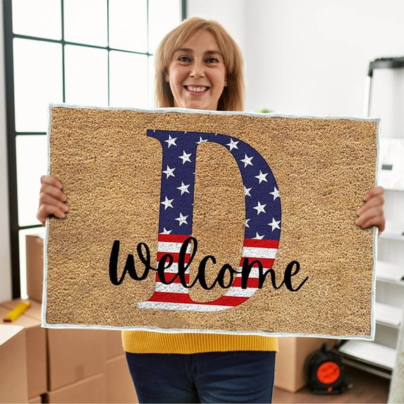 PATLOLLAV 4th of July Decorations Patriotic Door Mat A-Z Alphabet Independence Day Outdoor Rug Home Decor Veterans Day Doormat Decorative Garden Proch Door Entrance Memorial Day Decoration
