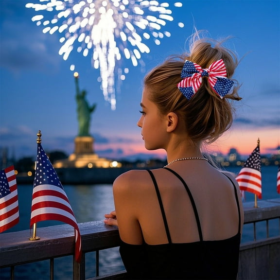PATLOLLAV 4th of July Independence Day American Flag Hair Bow Clips for Women Girls Tricolor Spring Clips with Stars & Stripes Patriots Hair Barrette Party Decoration