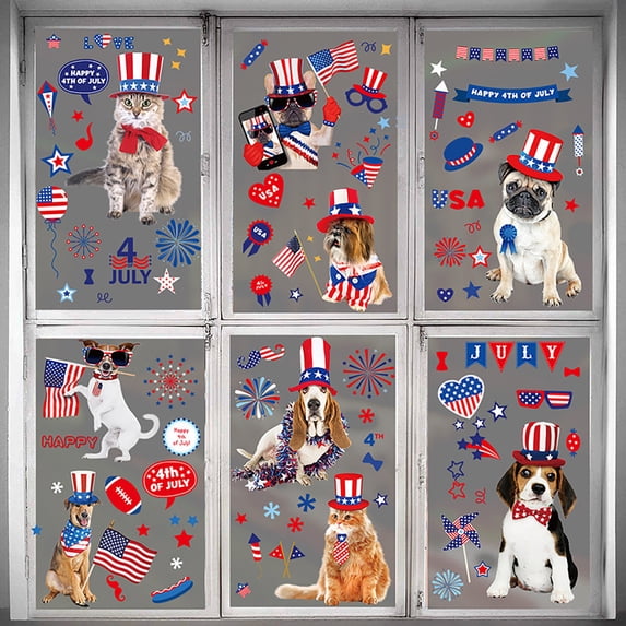 PATLOLLAV 4th of July Stickers, 97 PCS Patriotic Stickers, Cute Pets Decals for Car, Bike, Laptop, Water Bottle, Wall Decoration Independence Day Memorial Day Veterans Party Favor Supplies