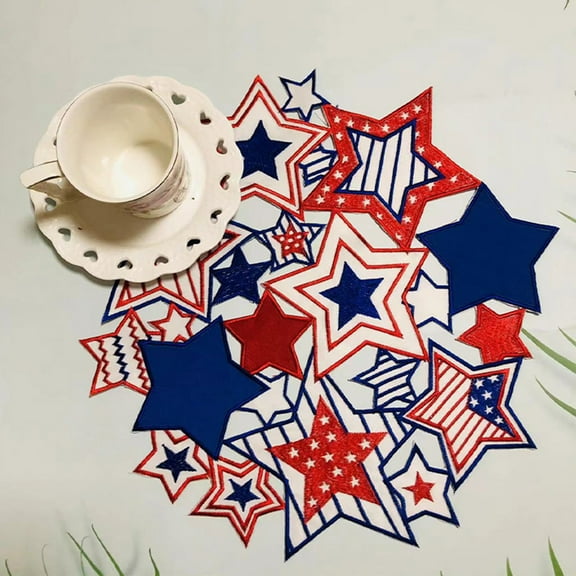 PATLOLLAV 4th of July Place mats Patriotic Placemats Star Fabric Embroidery Table Mats for Independence Memorial Day Indoor Outdoor Decoration