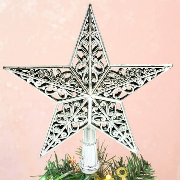 PATLOLLAV 5.9 Inch Silver Christmas Glitter Star Tree Topper for Christmas Tree,Shatter-Proof Small Christmas Tree Decoration Treetop for Holiday Ornament or Home Decor,Christmas Clearance