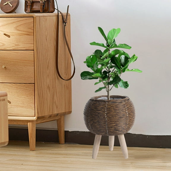 PATLOLLAV 7.68 Inch Small Woven Planter Pot with Stand, Plant Pot with Legs Indoor Desktop Planter Decorative Storage Container for Home Office Shelf Decor