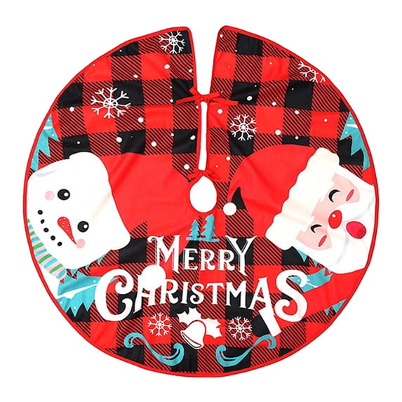 PATLOLLAV 90cm Christmas Tree Skirt, Burlap Rustic Tree Skirt with White Snowflake, Christmas Tree, Merry Christmas Sign, Red and Black Buffalo Plaid Xmas Tree Mat Christmas Decor