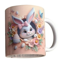 PATLOLLAV Adorable Easter Bunny Pattern Ceramic Mug - Cute Rabbits Coffee Mug - Pastel Egg Tea Cup - Festive Spring Aesthetic Drinkware for Home, Office - Gift for Kids, Women, Animal Lovers