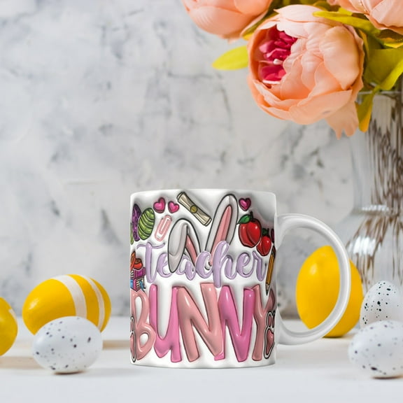 PATLOLLAV Adorable Easter Themed Pattern Ceramic Mug - Cute Rabbits Coffee Mug - Pastel Egg Tea Cup - Festive Spring Aesthetic Drinkware for Home, Office - Gift for Kids, Women, Animal Lovers