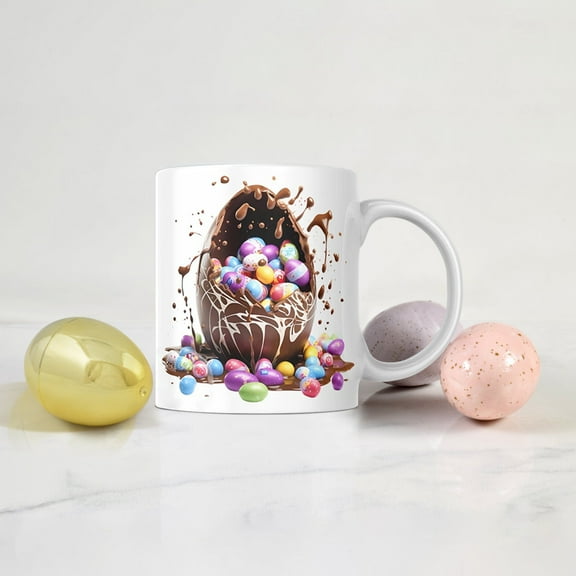 PATLOLLAV Adorable Easter Themed Pattern Ceramic Mug - Cute Rabbits Coffee Mug - Pastel Egg Tea Cup - Festive Spring Aesthetic Drinkware for Home, Office - Gift for Kids, Women, Animal Lovers