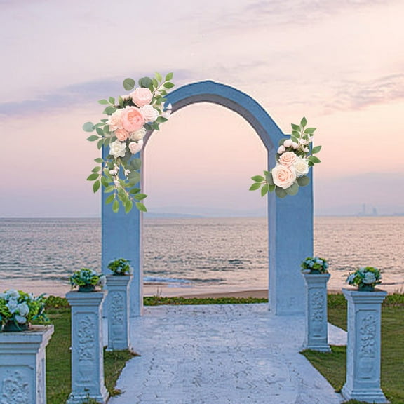 PATLOLLAV Artificial Weeding Arch Flower Kit, 2 Pcs Artificial Flower Arrangements with 3 Zip Tie and 3 Clips, Faux Flower Swags for Wedding Welcome Sign Home Party Bridal Ceremony