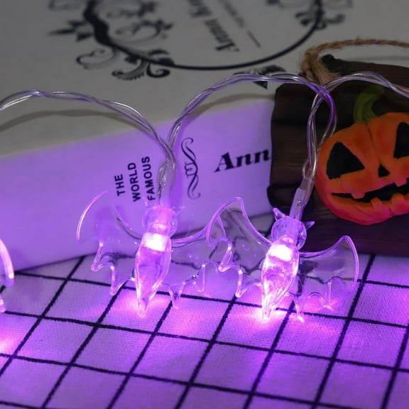 PATLOLLAV Battery Operated Halloween String Lights,59.1inch 10 LED Purple Bat String Lights,Halloween Decoration LED String Light for Home Parties,Holiday,Halloween Decorations
