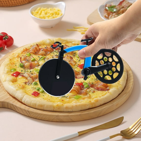PATLOLLAV Bicycle Pizza Cutter Wheel with Holder,Robust Bicycle Shape 7 inch Stainless Steel Pizza Knife,Frosted Surface Non-Stick and Sharp Blades, Pizza Slicer Funny Kitchen Gadget