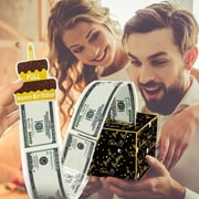 PATLOLLAV Black Birthday Money Box for Cash Gift,Pull Happy Birthday Surprise Money Roll Gift Boxes for Kids Adult Money Pull Box Cash Holder with Pull Out Happy Birthday Day Card DIY Set