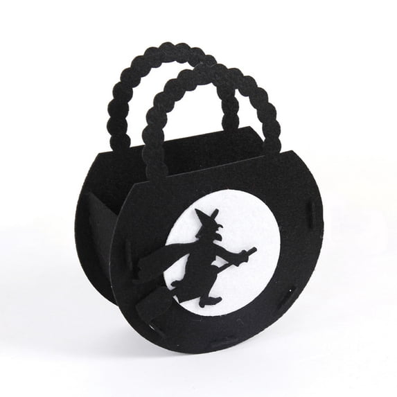PATLOLLAV Black Felt Cloth Candy Buckets with Handles,Halloween Bat Ghost Pumpkin Witch Candy Pouch Halloween Felt Bag Candy Bag Halloween Snack Candy Buckets,Halloween Trick Bags Bag Tote Bag