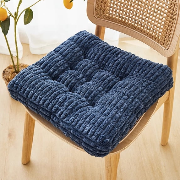 PATLOLLAV Blue Corduroy Strip Cushion,16x16 Inch Kitchen Dining Chair Cushion Simple Seat Cushion with Washable Cover,Soild Color Seat Pad for Living Room Balcony