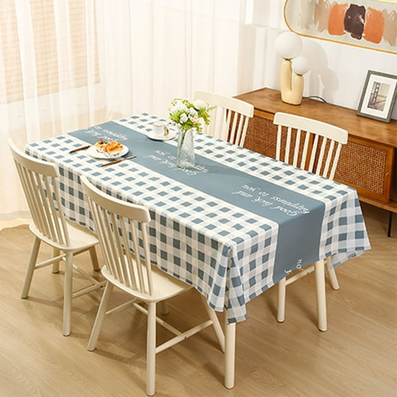 PATLOLLAV Blue Disposable Tablecloth,59.8 Inch Long Waterproof Polyester Fabic Rectangle Checkered Tablecloth,Outdoor Indoor Table Cloth,Oil Stain Prevention Table Cloth for Pinics and Parties