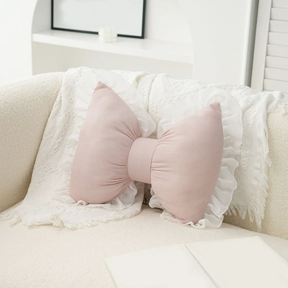 PATLOLLAV Bow Pillow Bow Shaped Pillow Decorative,12.6x15.7in Pink Bow Pillow Lace Edge Bowknot Throw Pillow, Cute Bow Shaped Pillows for Sofa Couch Bed Living Room Bedroom