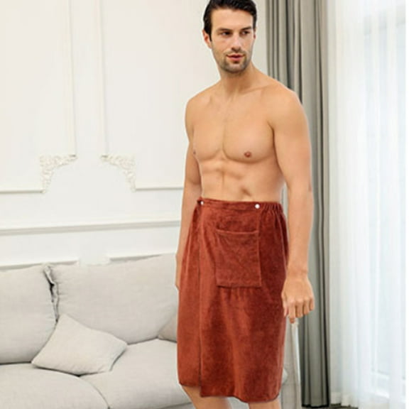 PATLOLLAV Brown Bath Towel Wrap for Men,Men's Bath Towel Skirt With Pockets,Soft Absorbent Bath Towel Wearable,Adjustable Sauna Towels Pocket Microfiber Quick Closure for Bathroom Shower Spa Gym