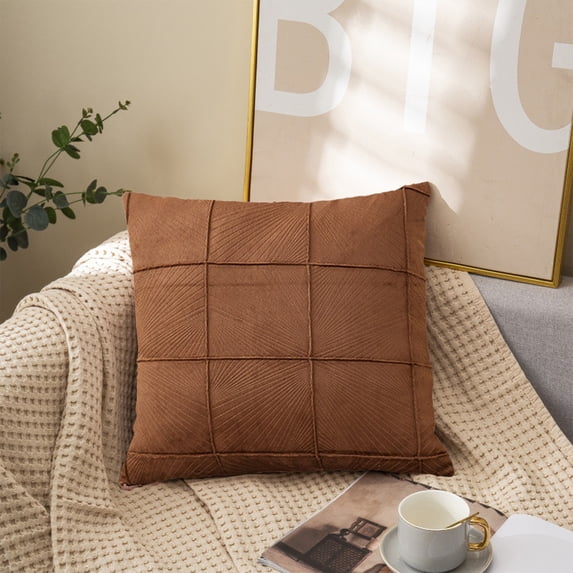 PATLOLLAV Brown Couch Throw Pillow Covers,Cushion Pillow Case,18x18 Inch Line Stripes Pattern Brush Cloth Pillow Covers for Sofa Living Room Velvet Pillow Cases