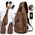 thumbnail image 1 of PATLOLLAV Bussiness Style Leather Single Shoulder Bag,2Pcs Sling Bags for Crossbody Small Leather Backpack Anti Theft Casual Chest Bag Travel Hiking for Men Women, 1 of 5