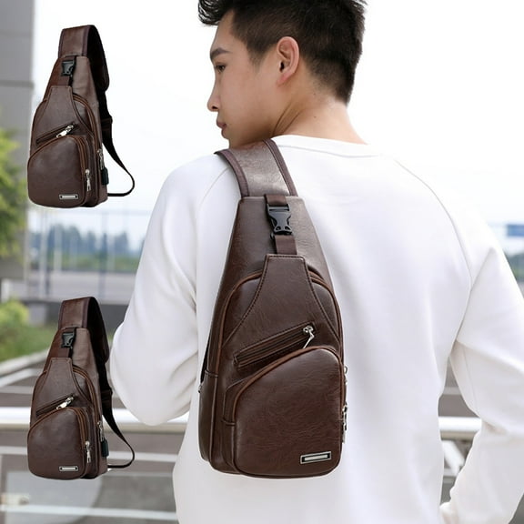 PATLOLLAV Bussiness Style Leather Single Shoulder Bag,2Pcs Sling Bags for Crossbody Small Leather Backpack Anti Theft Casual Chest Bag Travel Hiking for Men Women