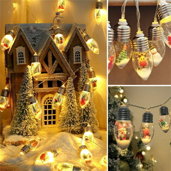 XIKEDUO Christmas Bubble Lights Snow Globe String Lights with 10 LED Clear Bulbs Battery Operated Lights String with Christmas Tree Santa Snowman Reindeer Lights for Garden Decor