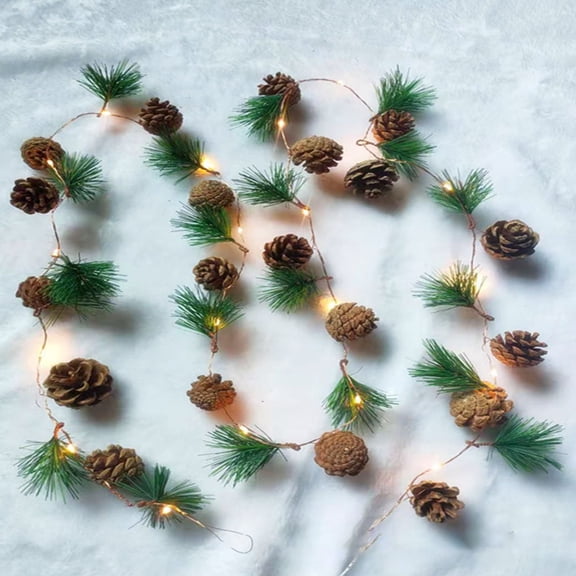 PATLOLLAV Christmas Garland with Lights 6.56 FT Pine Garland with 20 LED Fairy Lights Battery Operated Garland Lights with Pine Cones Artificial Greenery Garland Christmas Pre-lit Lights