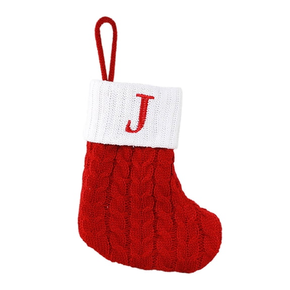 PATLOLLAV Christmas Knit Stocking,Red and White Edge Letter Pattern Stocking,Christmas Stockings with Initials Customized Letter Needlepoint Mini Cute Christmas Stockings Holder