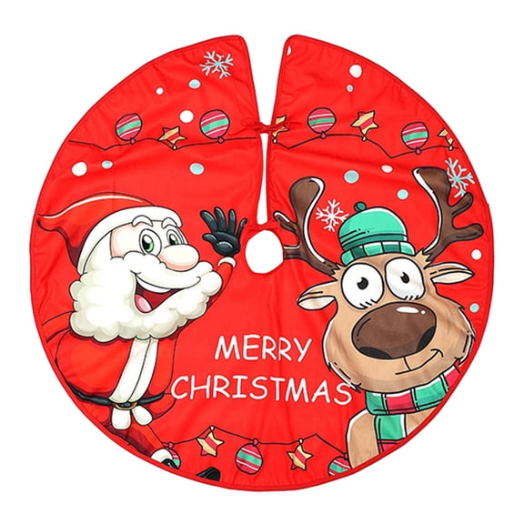 PATLOLLAV Christmas Tree Skirt with Santa Elk Animal Snowman Snoeflake Pattern, 35 Inch Tree Skirt for Christmas Decorations, Xmas Party Supplies, New Year House Decoration, Holiday Ornaments