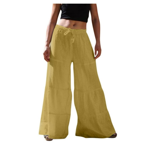 PATLOLLAV Fashion Womens Loose Solid Color Casual Wide Leg Pants Cotton Linen Trousers
