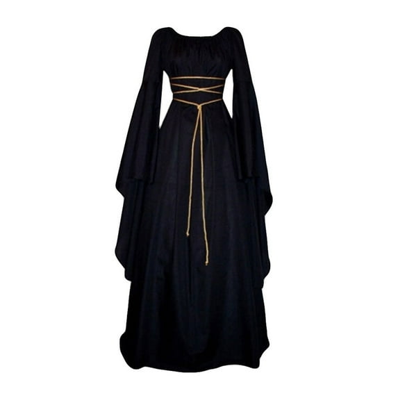 PATLOLLAV Clearance Womens Casual Halloween Long Sleeve Splicing Solid Gothic Cosplay Dress