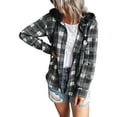 thumbnail image 1 of PATLOLLAV Womens Long Sleeve Plaid Hooded Drawstring Single Breasted Cardigan Tops, 1 of 6