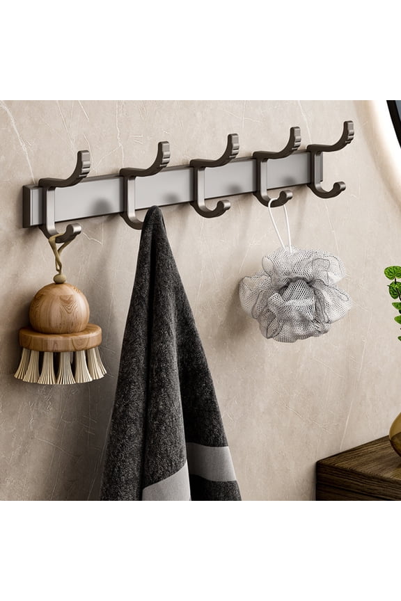 , Coat Rack Wall Mounted,5 Coat Hooks for Hanging Coats, Heavy Duty Metal Double Hook Rack Hook Rail, Coat Rack with Hooks, Black