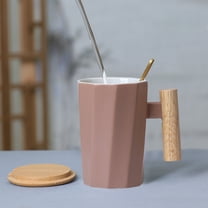 PATLOLLAV Coffee Mug Ceramic Mug with Wooden Handle and Lid Milk Tea Cup for Office and Home Gifts for Loved Ones