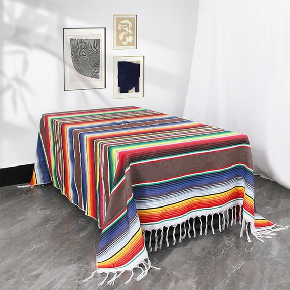 PATLOLLAV Colorful Stripe Tablecloth 84.6x13.8Inch,Mexican Serape Blanket with Tassels for Party Decor,Rectangle Woven Stripe Tablecloth,Picnic Blankets Dining Table Cover