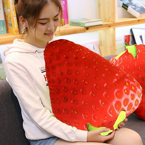 PATLOLLAV Creative Strawberries Throw Pillow,Vegetable And Fruit Plush Toy,11.81x19.68 inch Stuffed Strawberries Stuffed 3D Vegetables Plush Pillow Cushion for Couch Ornaments