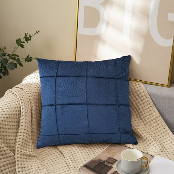 PATLOLLAV Dark Blue Couch Throw Pillow Covers,Cushion Pillow Case,18x18 Inch Line Stripes Pattern Brush Cloth Pillow Covers for Sofa Living Room Velvet Pillow Cases