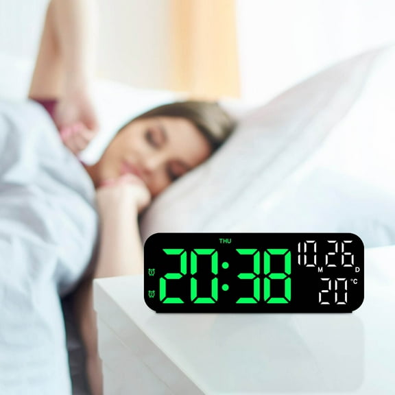 PATLOLLAV Digital Alarm Clock Battery Operated, Desk Clocks with Temperature, Humidity, LCD Display Screen Digital Calendar Alarm Clock for Elderly, Bedroom, Office