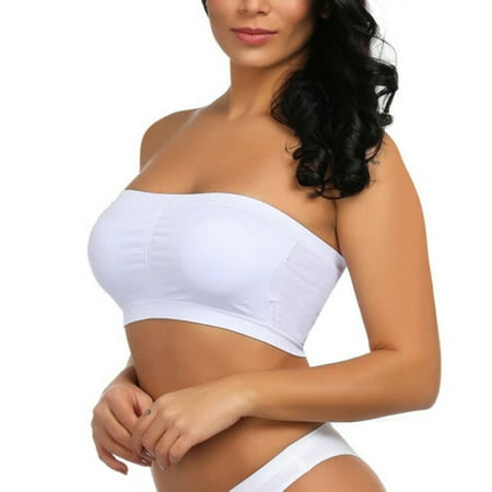PATLOLLAV Double Womens Plus Size Strapless Bra Bandeau Tube Removable Padded Top Stretchy